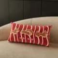 Fundas de cojín a rayas rojas con perrito, cojín de sofá suave y cómodo para hogar. - Estampado Doble Cara 40X60cm (Sin Relleno) / Cachorro Terciopelo Rojo Rayado Rectángulo Largo