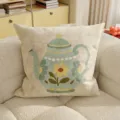 Cojín de tetera de dopamina lindo cojín de sofá estético funda de almohada decorativa suave - 35x35cm(Sin Relleno) / Tetera Floral