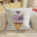Coussin carré de canapé design dessert dopamine, joli motif de cornet de glace aux myrtilles salon. - Glace Cône Gaufrette Myrtille