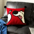 Red cartoon print throw pillow with cute black pom poms for living room sofa decor. - 35x35cm Pillowcase Without Core / Affectionate Black Pom-Pom