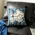 Cartoon cute Bauhaus throw pillow case, modern striped cushion cover for living room sofa. - 35x35cm Pillowcase Without Core / Velvet Shadow Black Pom-Pom