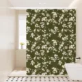 Waterdicht douchegordijn met elegant groen bloemenpatroon voor moderne badkamerdecoratie gebruik - [Enkel Gordijn] Breedte 80x Hoogte 180 + Haken + Tiebacks / Weelderig Groen 01