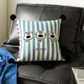 Blue and white striped throw pillow with cute cartoon designs and pom poms for living room sofa. - 35x35cm Pillowcase Without Core / Three Claws Black Pom-Pom
