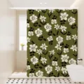 Waterdicht douchegordijn met bloemenpatroon, dikke stof voor de badkamer, eenvoudig te monteren. - [Enkel Gordijn] Breedte 80x Hoogte 180 + Haken + Tiebacks / Weelderig Groen 03
