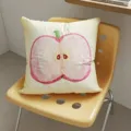 Korean style square throw pillow with cute sliced apple embroidery, soft sofa cushion. - Double-Sided 35x35cm (Cover Without Core) / Apple Embroidery