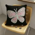 Korean style butterfly embroidered throw pillow black cushion for sofa office chair home decor - Double-Sided 35x35cm (Cover Without Core) / Sweet Dream Black