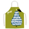 Detail shot of a green kitchen apron featuring a creative blue pear pattern and letter print. - 65x75cm Adult Thickened Cotton Linen / Pop Fruit 1
