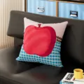 Bauhaus style decorative pillow with abstract red apple print for modern sofa and office decor. - Blue Plaid Red Apple