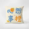 Housse de coussin en velours nordique moderne avec impression de texte chinois créatif. - Orange Chanceuse