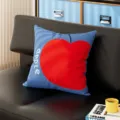 Bauhaus style blue throw pillow featuring a minimalist red apple design for home decor. - Blue Apple Note