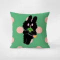Green polka dot cushion cover featuring a cute black curly rabbit cartoon character for sofa. - Double-Sided Pattern 45X45cm (Pillowcase Without Core) / Curly-Haired Rabbit - 9