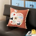 Square cushion cover with cute cat and apple print, comfortable sofa throw pillow detail. - Brown Cat Language