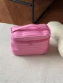 Rosa gestreifte Kosmetiktasche mit Griff und Reißverschluss für tägliche Reisen. - L / Rosa Streifen Groß