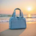 Tragbare blaue Kosmetiktasche Reise Kulturbeutel leichte minimalistische Make-up Tasche Damen. - Hellblau-Doppelöffnung Wolke Tasche