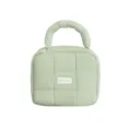 Macaron green quilted puffer cosmetic bag, soft portable travel toiletry storage pouch. - Square Puffy Macaron Cosmetic Bag / Light Green