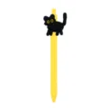 Lindo bolígrafo de gel amarillo con adorno de gato negro de silicona, papelería para estudiantes. - Decoración Gato Negro (Bolígrafo Amarillo)