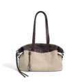 Spacious canvas leather spliced shoulder bag casual tote boston handbag for daily commute. - 30*12*17cm / Coffee