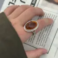Unieke onregelmatige amber hars ring verstelbaar koper verguld minimalistisch vrouw - Ovale Ring / Zilver