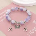 Elegant purple beaded bracelet with butterfly bow charms sweet style fashion jewelry for women - 10mm Bead Diameter / Purple Gradient