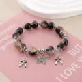 Fashion glass bead bracelet with sweet butterfly and bow alloy pendants for women. - 10mm Bead Diameter / Black