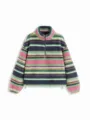Retro color-block striped fleece jacket detail, half-zip stand collar warm outerwear. - S / Tops / Multicolor