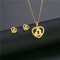 Gold stainless steel heart lock necklace and earrings set for women fashion jewelry. - Heart Lock Necklace Earrings Set (TZ-268) / Gold