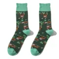 Cute cartoon sloth patterned green mid-calf socks detail view showing the soft fabric design. - One Size / Mint Green Contrast Sloth Jacquard Style (A1184) / Dark Green