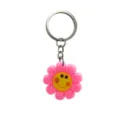 Llavero de margaritas rosas lindo con cara de smiley amarillo, accesorio de bolso elegante. - 005-07 Llavero
