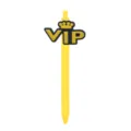 Retractable ballpoint pen with yellow body and cute VIP crown silicone charm for office school. - VIP Crown Style / Yellow