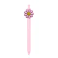 Lindo bolígrafo de gel rosa retráctil con flor margarita blanca para escritura diaria de estudiantes. - Flor Margarita (005-12F15)