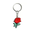 Llavero de rosa roja lindo, colgante floral de PVC suave con anillo metálico para bolsos. - 005-29 Llavero