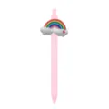 Pink retractable ballpoint pen with cute 3D rainbow cloud charm for cute stationery fans. - Rainbow Cloud Style / Pink