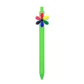 Lindo bolígrafo de gel retráctil verde con decoración de flores coloridas, papelería para estudiantes. - Flor Multipétalo (005-20F11)