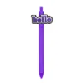 Purple retractable ballpoint pen with 3D hello rubber charm, smooth writing school stationery. - HELLO Style / Deep purple