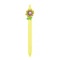 Lindo bolígrafo de gel retráctil amarillo con decoración de flores de silicona, papelería escolar. - Flor de Silicona (005-25F16)