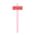 Pink retractable ballpen with cute OMG silicone topper, smooth writing student stationery. - OMG Style / Pink