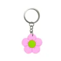 Llavero de flor rosa bonito con centro verde, colgante de silicona para bolso y llaves de coche. - 005-39 Llavero