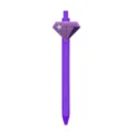 Purple retractable ballpoint pen with 3d diamond silicone topper for office and school. - Diamond Pendant Style / Deep purple