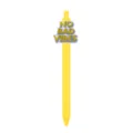Retractable yellow ballpoint pen with 3D English quote topper, cute student stationery supply. - NO BAD VIBES Style / Yellow