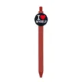 Red retractable ballpoint pen with black top ornament and English phrase, smooth black ink. - MYSELF Style / Red