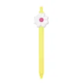 Lindo bolígrafo de gel amarillo con flor de margarita blanca, papelería bonita y escritura suave colegio - Pétalo Blanco Centro Rosa (005-53F16)