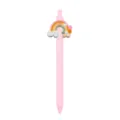 Cute pink retractable ballpoint pen with 3D rainbow cloud charm, perfect student stationery. - Rainbow Cloud Style / Pink