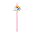 Cute pink retractable ballpoint pen with 3d silicone rainbow cloud topper for students. - Rainbow Cloud Style / Pink