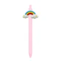 Cute pink retractable ballpoint pen with a 3D rainbow cloud charm for students and office. - Rainbow Cloud Style / Pink