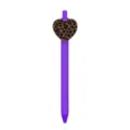 Retractable ballpoint pen purple with leopard heart charm cute student stationery office use - Leopard Heart Style / Deep purple