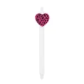 White retractable ballpoint pen with pink leopard heart silicone topper for office and school. - Pink Leopard Heart Style / White