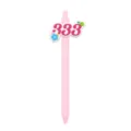 Pink retractable ballpoint pen with 333 number charm and cute flower decor for students. - Number 333 Style / Pink