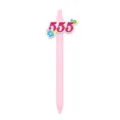 Pink retractable ballpoint pen with cute 555 number charm, ideal for school stationery and office use. - Number 555 Style / Pink