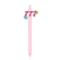 Cute pink retractable gel pen with 777 number charm, smooth black ink writing pen for school and office use. - Number 777 Style / Pink