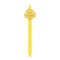 Yellow retractable ballpoint pen with cute smiley flower silicone topper, smooth writing student stationery. - Smiling Flower Style / Yellow
